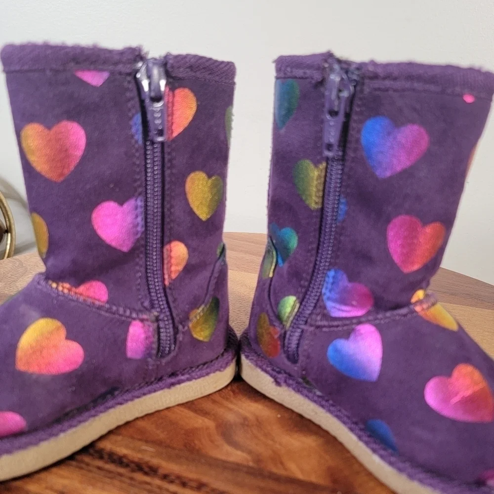 Harper Canyon Purple Soft Warm Boots Iridescent Hearts Multi Color Winter Size 5